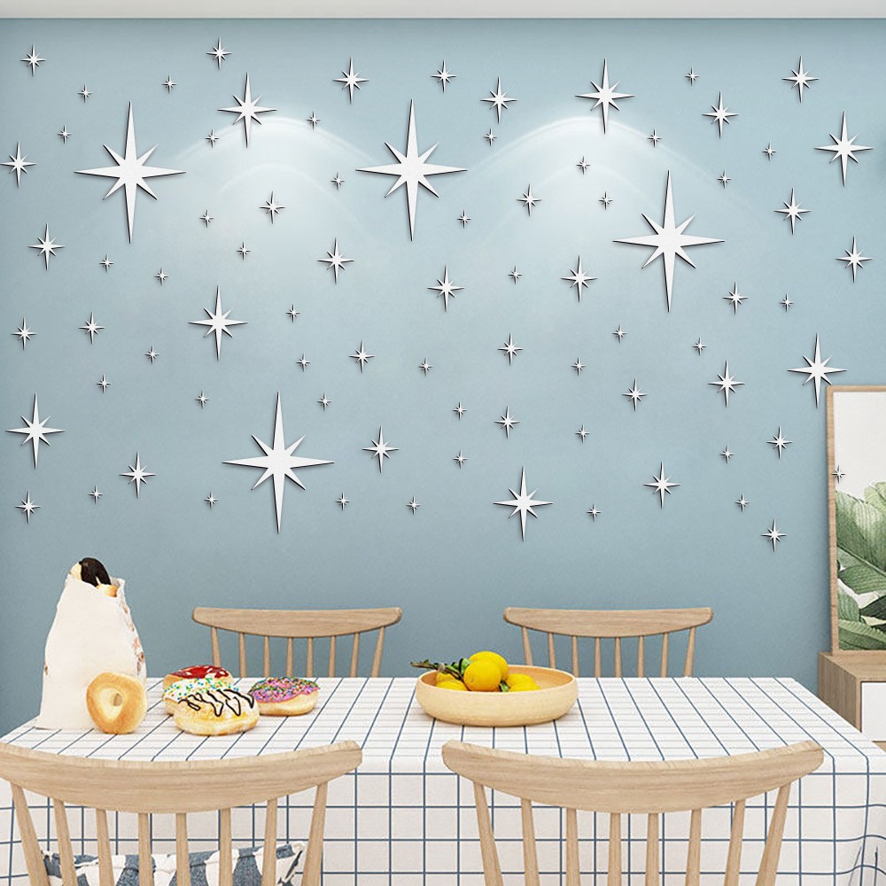 82Pcs /set Star Cross Acrylic Mirror Wall Stickers Self Adhesive Home Decor