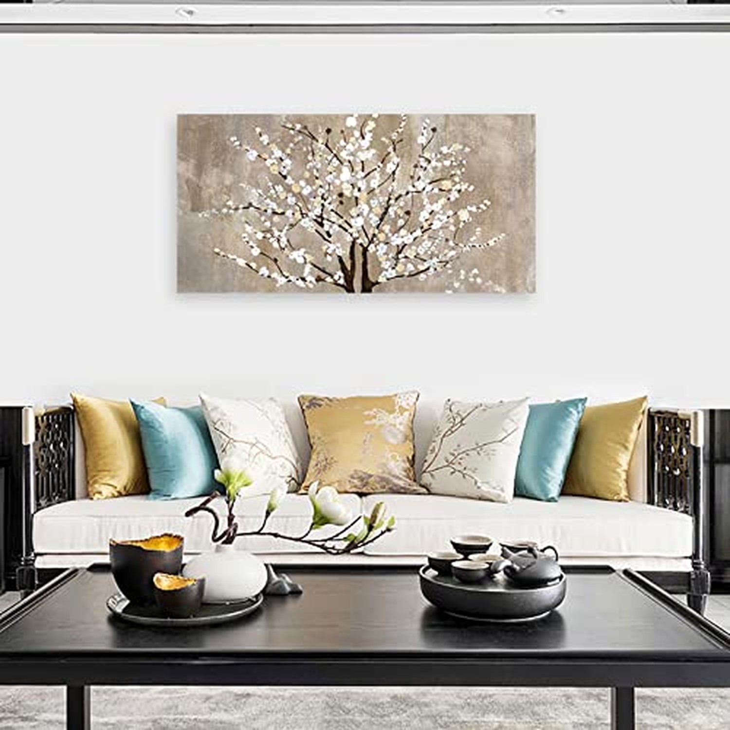arteWOODS Flower Canvas Wall Art for Living Room Plum Blossom Pictures for Be…