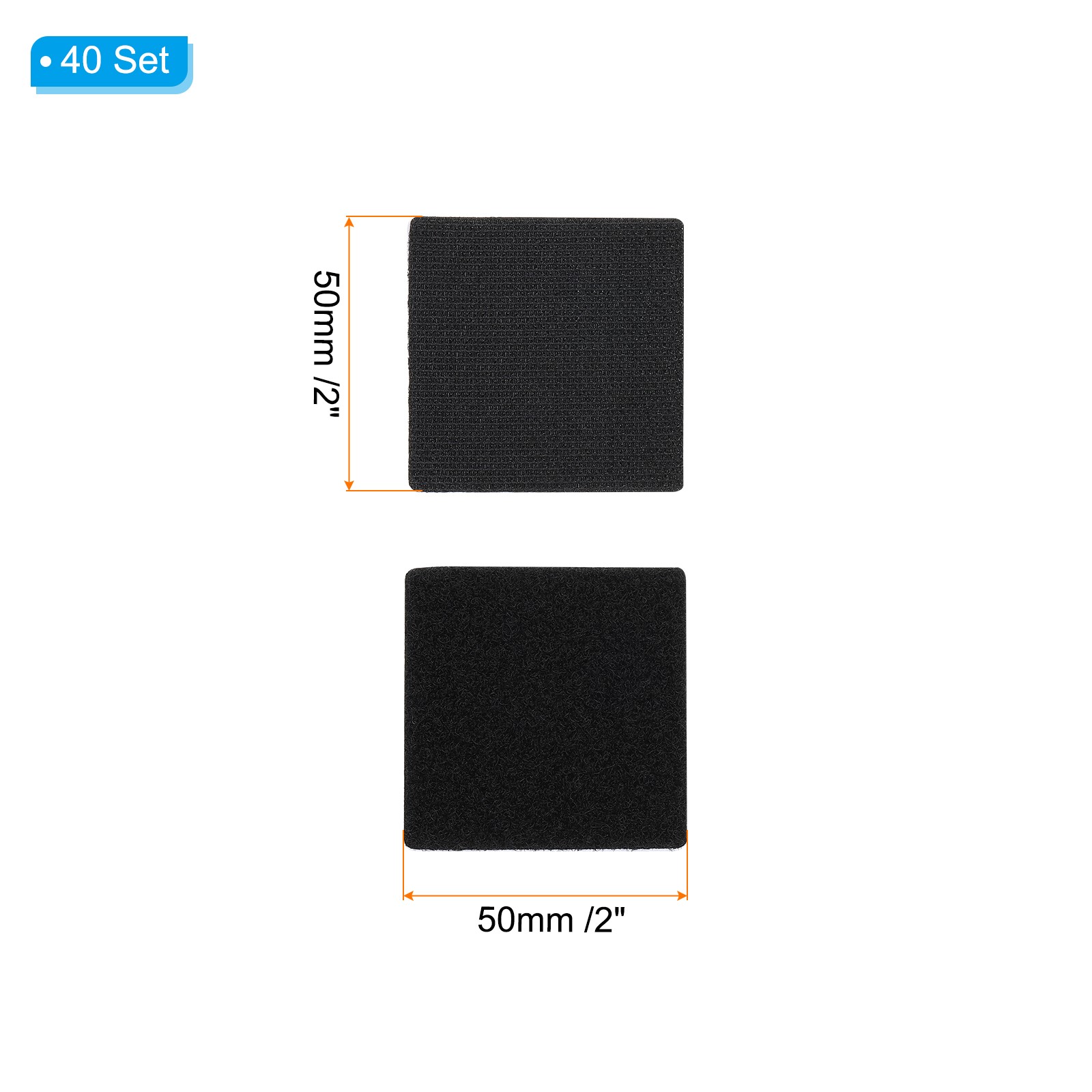 2×2 Inches Hook and Loop Dots 40 Sets Square Self Adhesive Tape Black