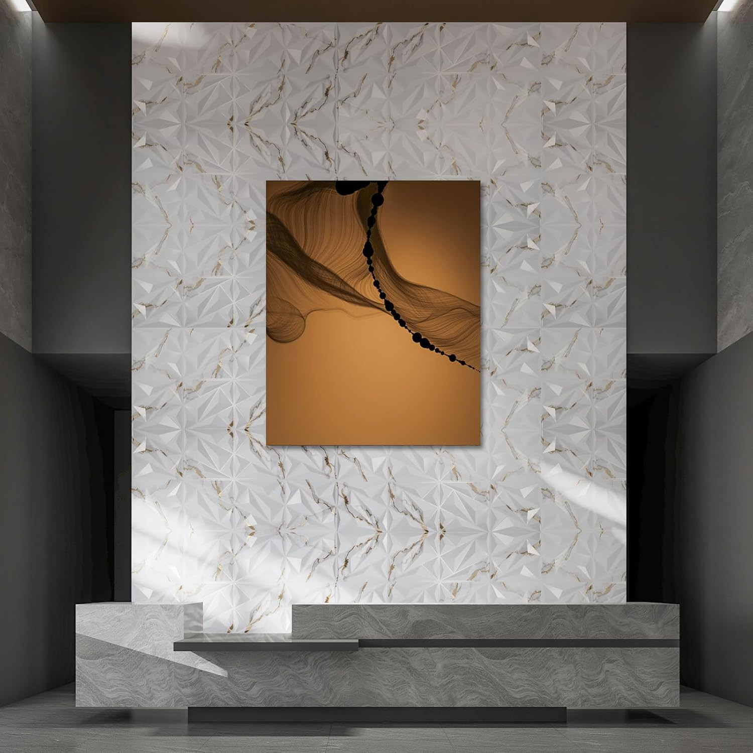 33 Pack 3D Diamond Wall Panels – Gold Veined White PVC Décor, 32 Sq.Ft.