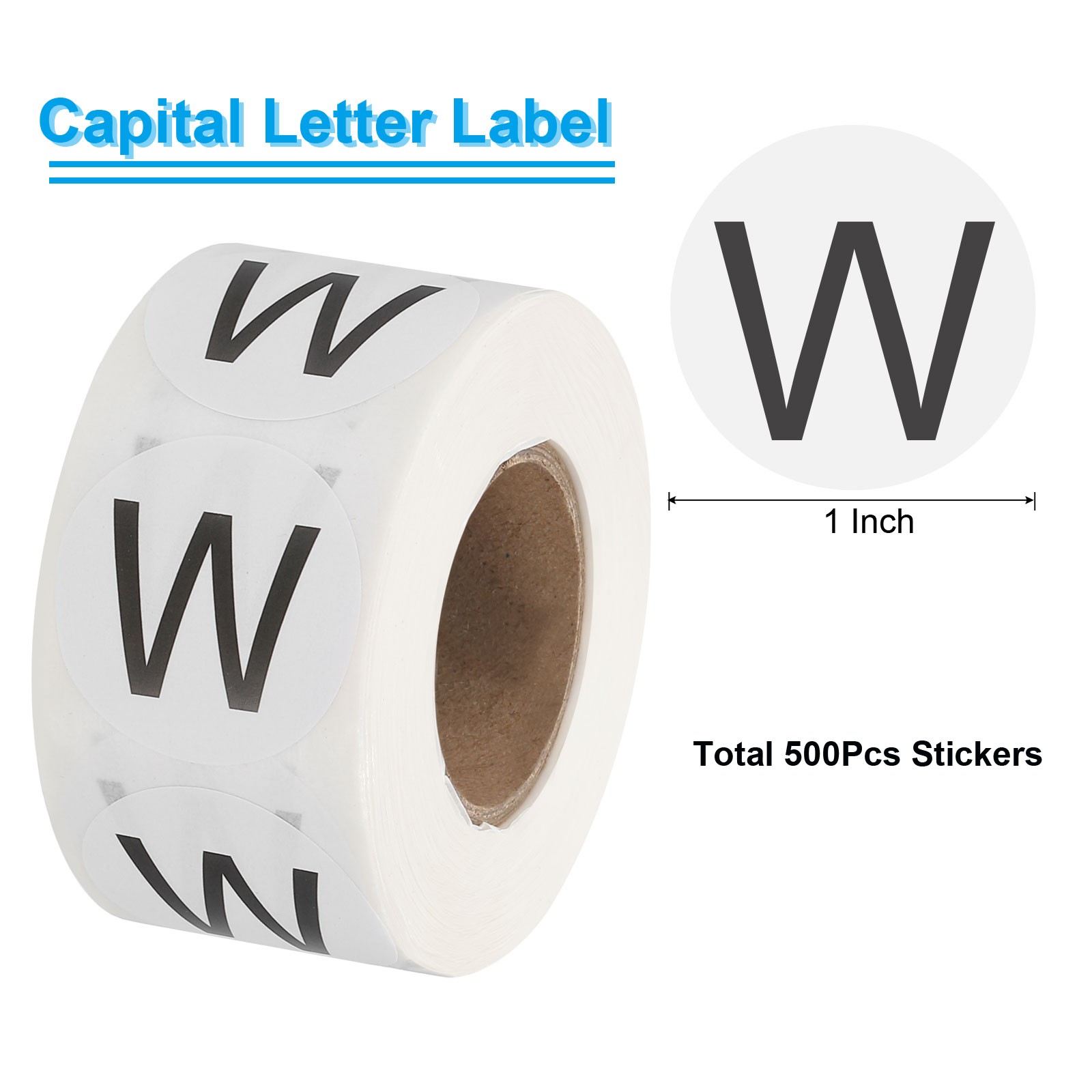 Letter W Inventory Labels, 1 Inch Capital Letter Stickers (1Roll/Total 500Pcs)