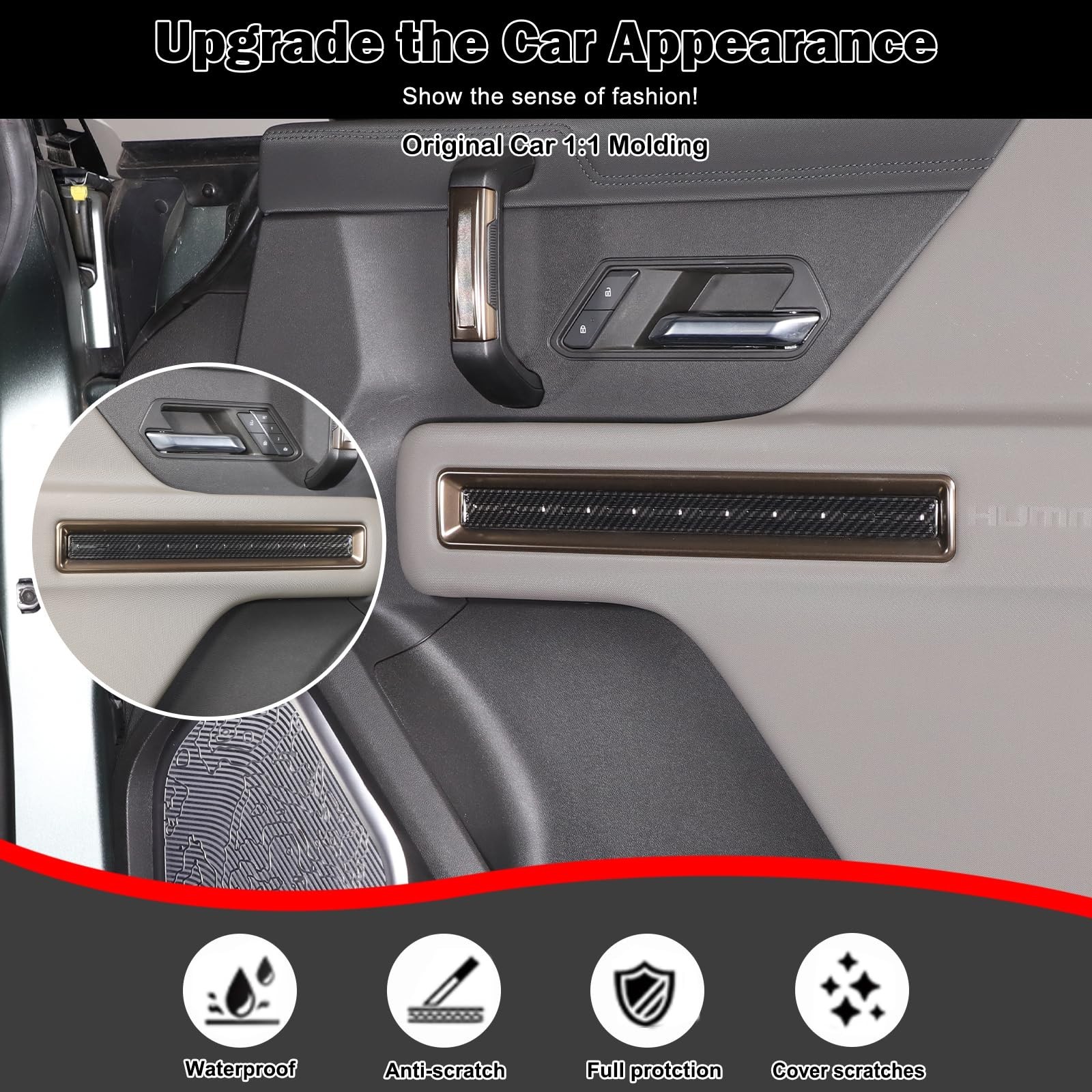 for Hummer EV Set of 8 Car Interior Door Panel Trim Sticker and Window Glass …