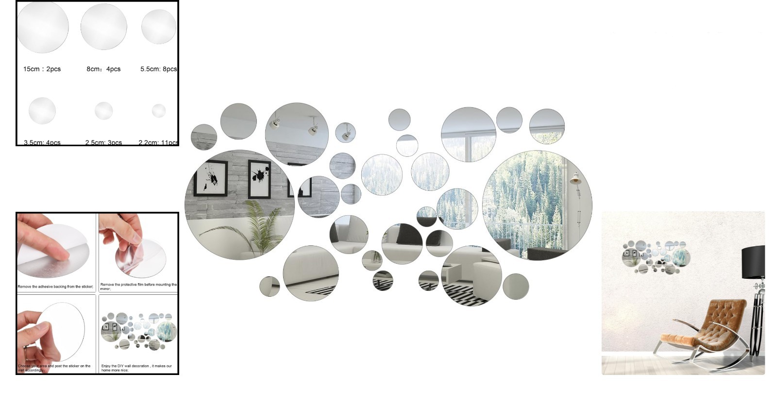 Versatile 32-Piece Mirror Decal Set for Living Room and Playroom Decor
