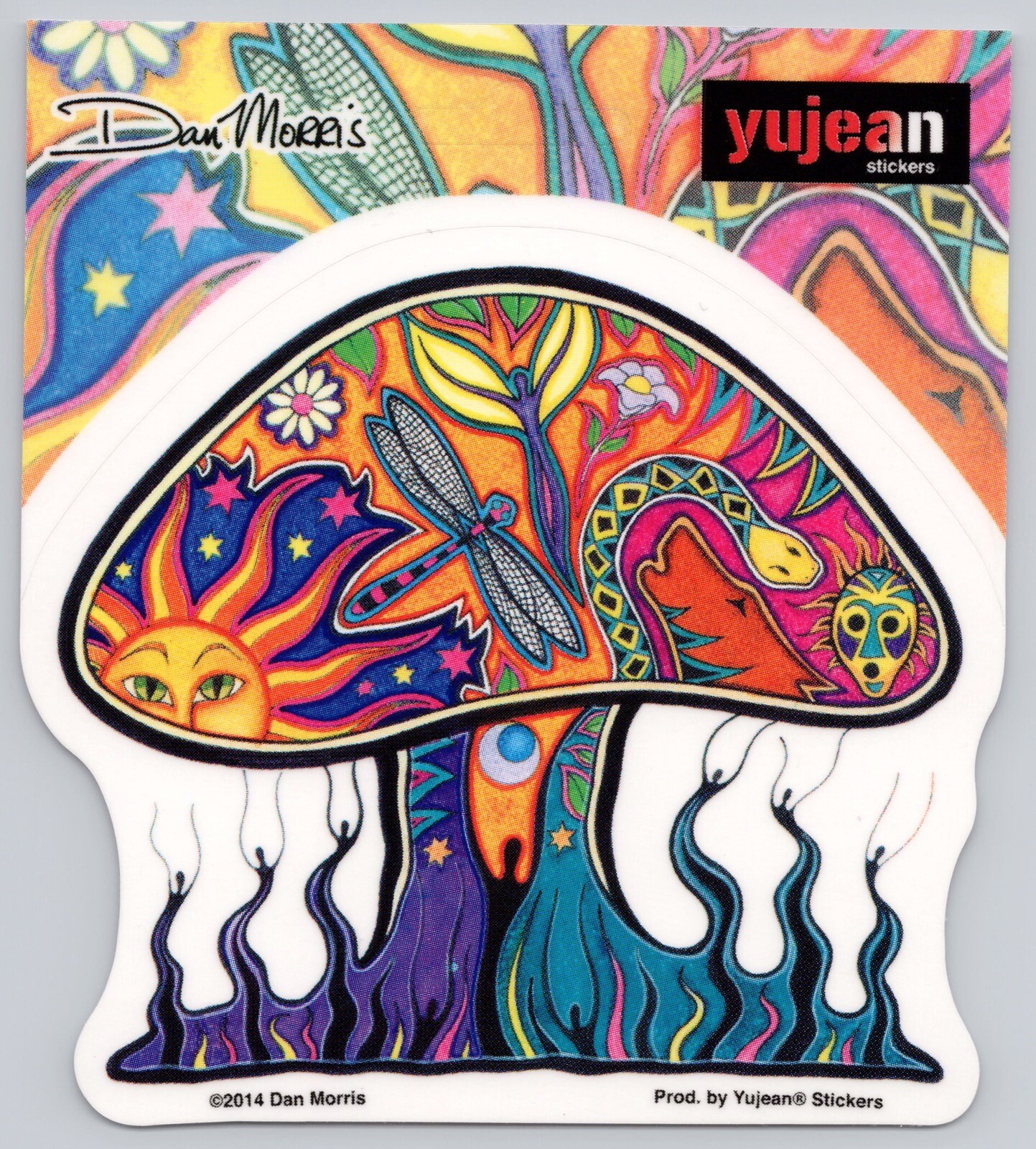 Dan Morris Mushroom Die-Cut Decal Sticker Psychedelic Sun Dragonfly Art Hippie