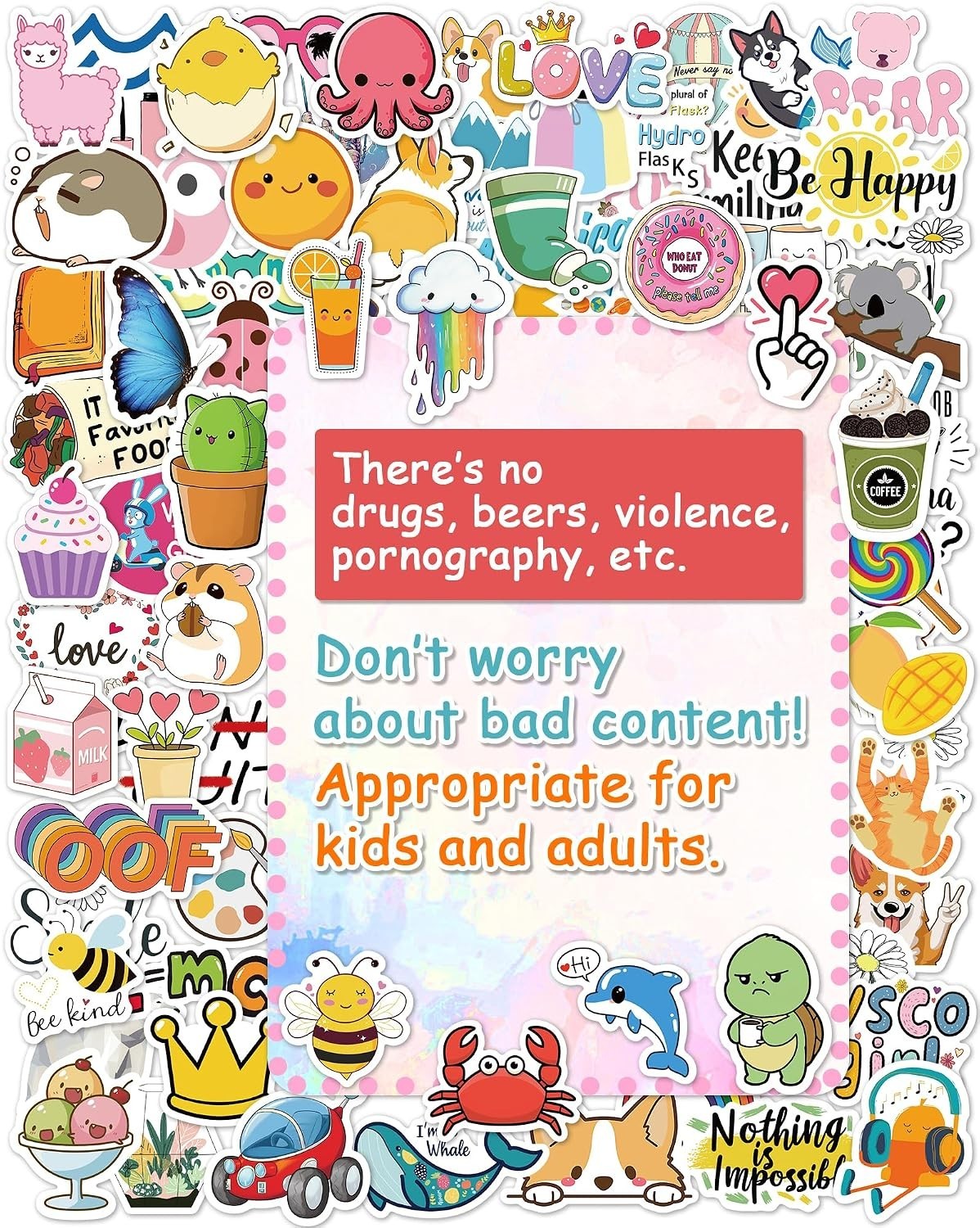 100 Pcs Kids Waterproof Vinyl Stickers Girls Teens School Supplies Party Favors
