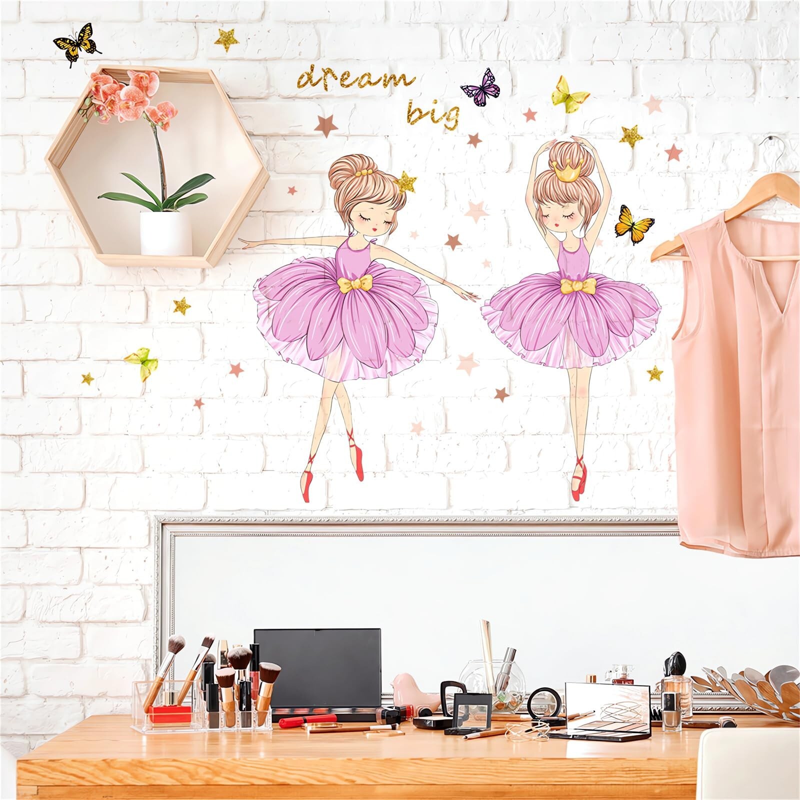 Lovely Dancing Pink Ballet Girl Wall Stickers, sacinora DIY Art Wall Decals R…