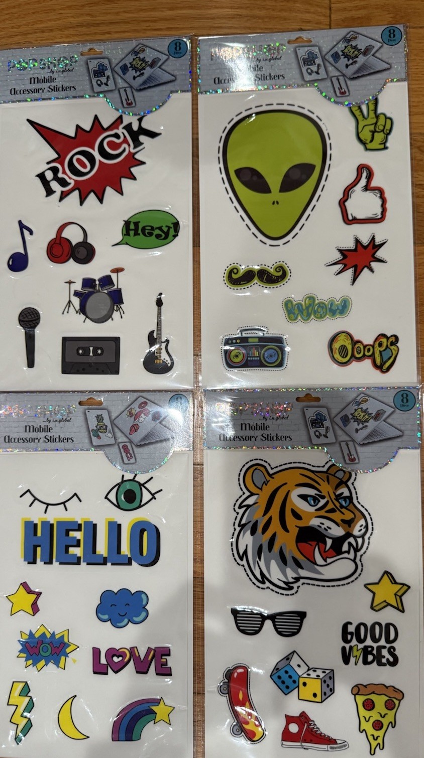 Pop Shop Mobile Accessory Stickers Tiger Pizza 8pc Lot Of 4