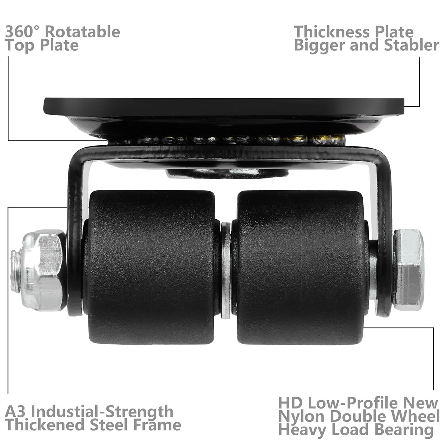 Finnhomy 1 Inch Caster Wheels Set of 4 Heavy Duty Low Profile Plate BLACK
