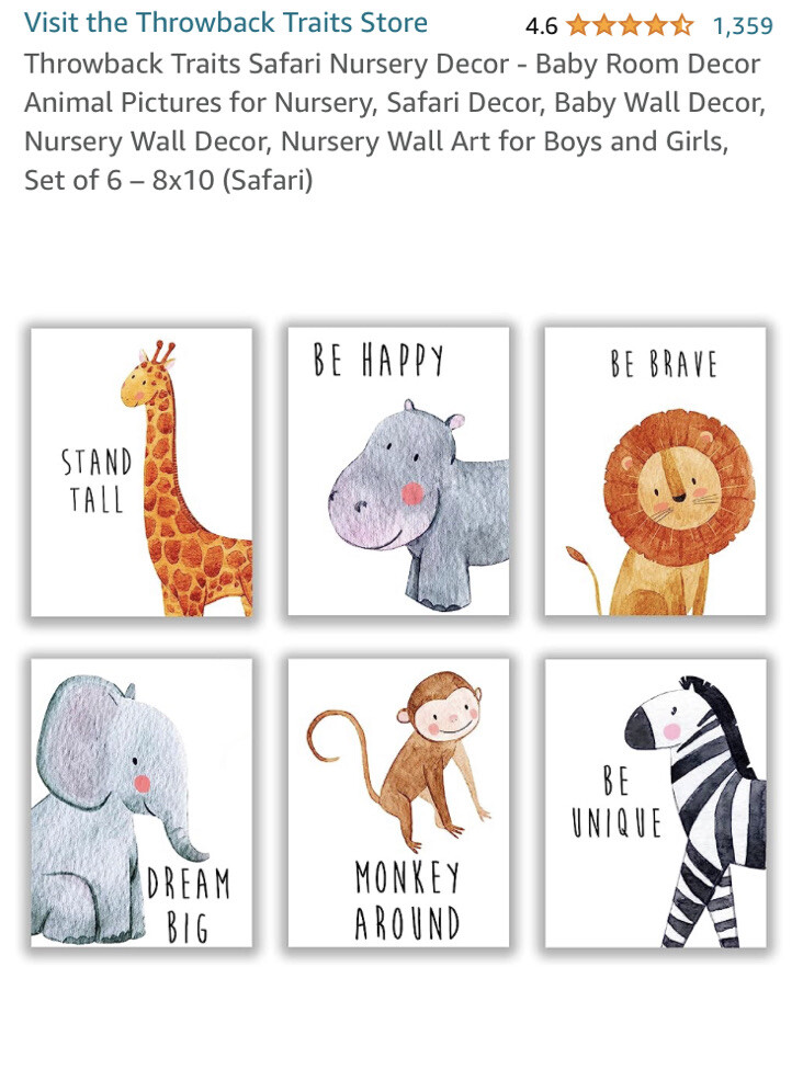 6 Pc Jungle Safari Nursery Bedroom Wall Art Posters Decor Boy Girl Unisex Animal