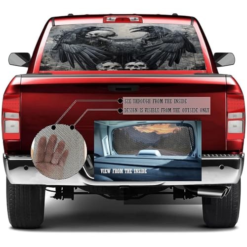 Pickup Truck Decals Rear Window, Black Bird 22W x 66L inch Vintage Raven Skull