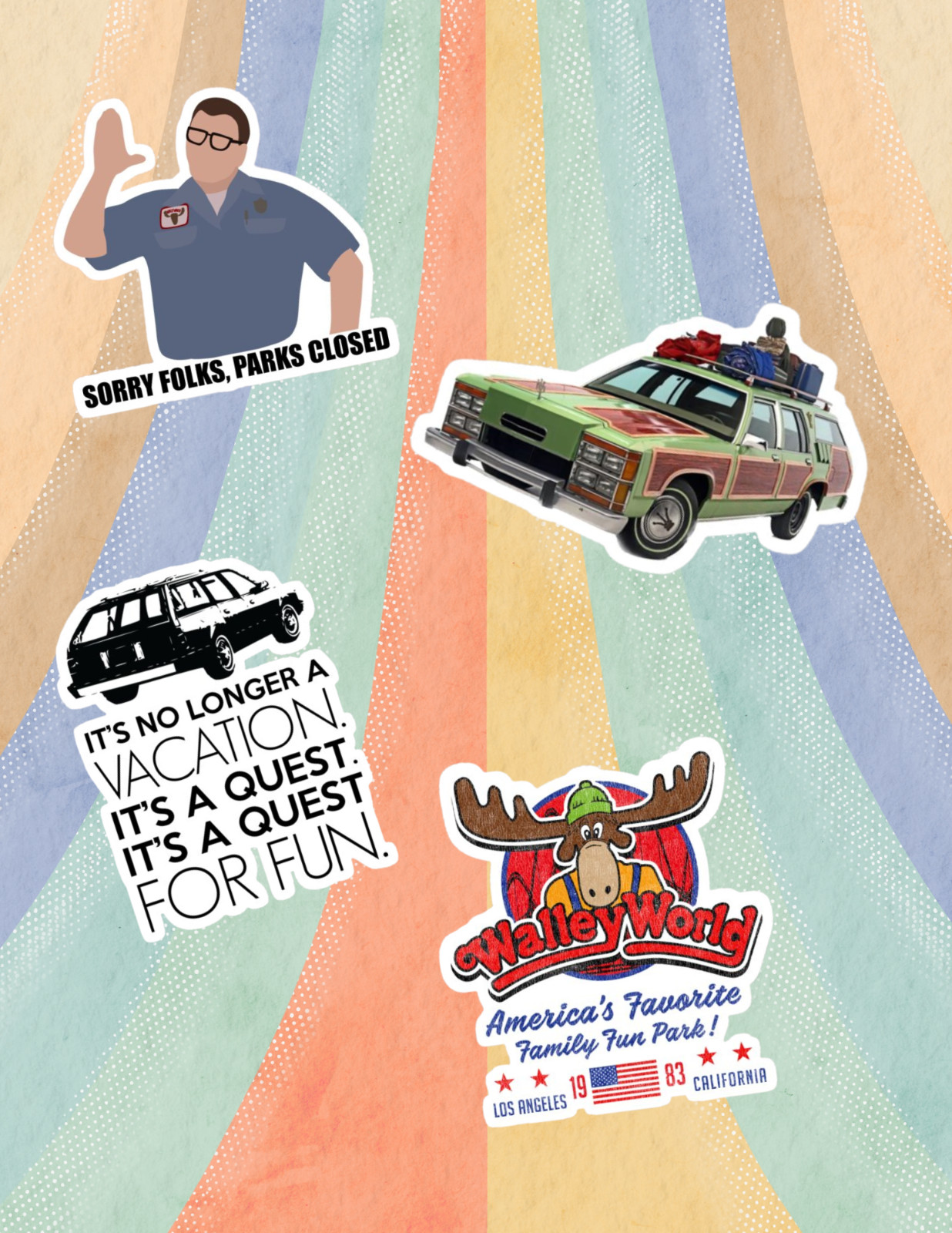 National Lampoons Vacation 80's Movie 4pc Sticker Pack