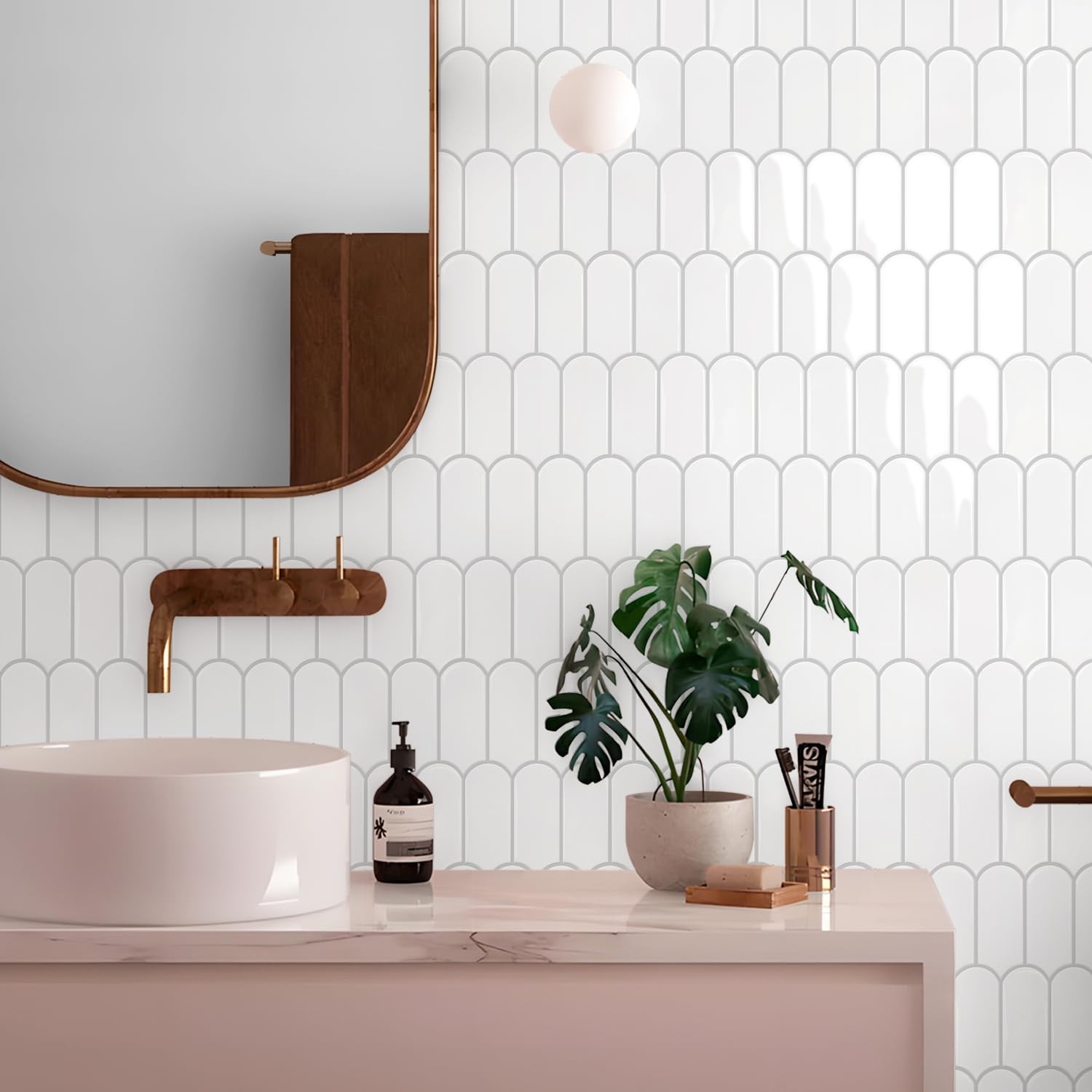 Upgraded Thicker Design Peel and Stick Backsplash Tile, 10-Sheet White with G…