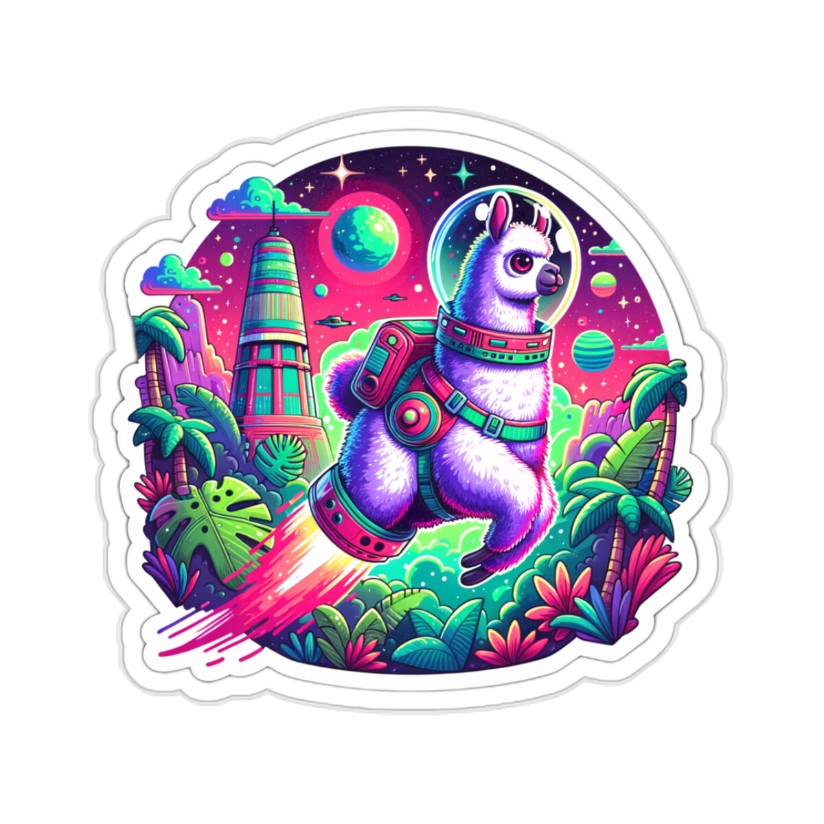 Sticker Space Llama Jungle Adventure Funny Sci Fi Animal Cosmic 2×2 3×3 4×4 6×6