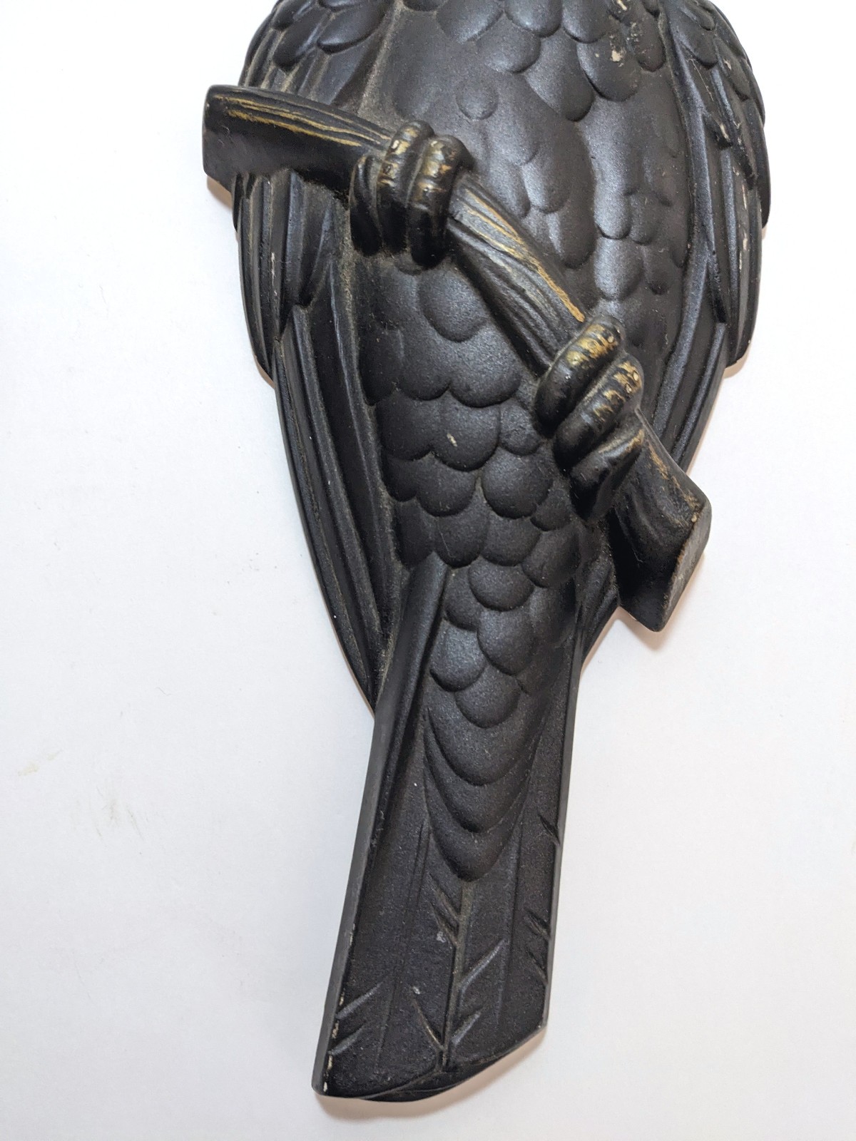 Vtg 1957 Miller Studio Chalkware Cockatoo Wall Plaques Pair Black Gold MCM Birds