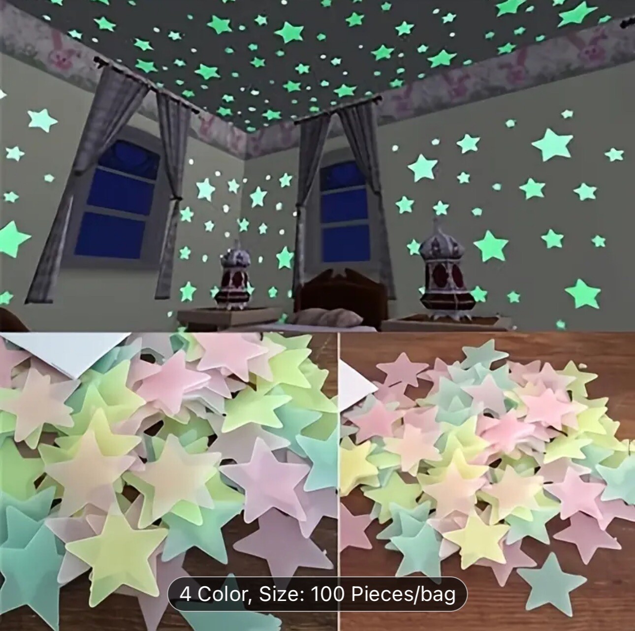 100PCS 3CM Luminous Star Wall Sticker Luminous Fluorescent 3D Kids Bedroom