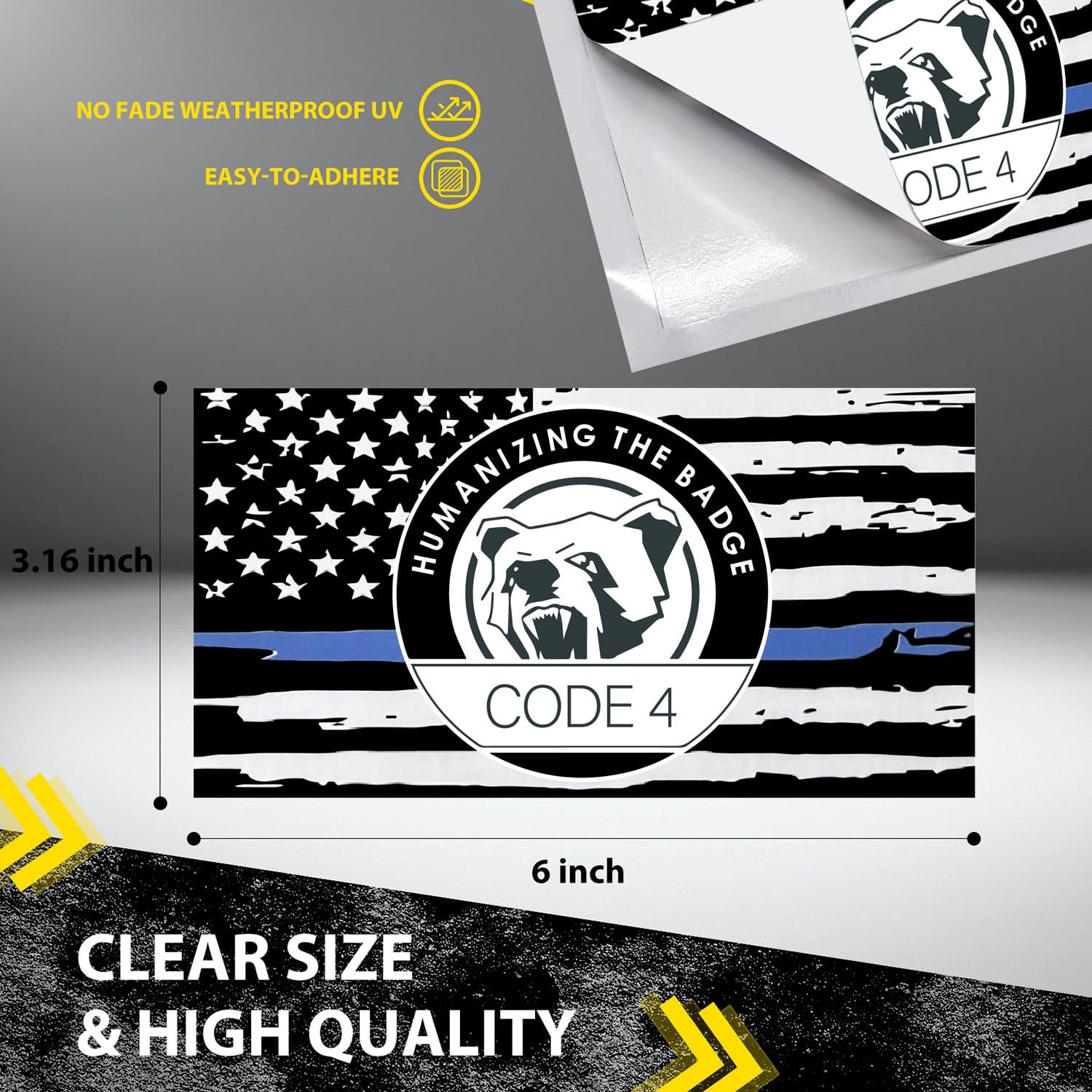 Thin Blue line Sticker Code 4, American Flag Thin Blue Line Car Decal, Police…