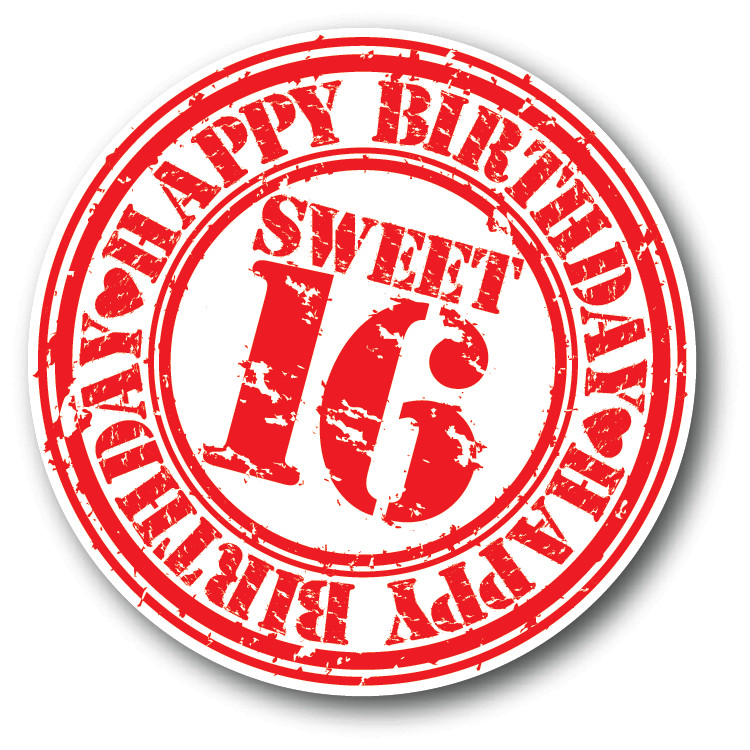 Happy Birthday Sweet Sixteen 16 Grunge Stamp Car Bumper Sticker Decal
