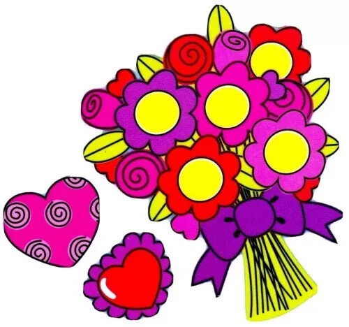 bouquet flower valentine hearts sticker wall safe 4.5 inch 3pc new