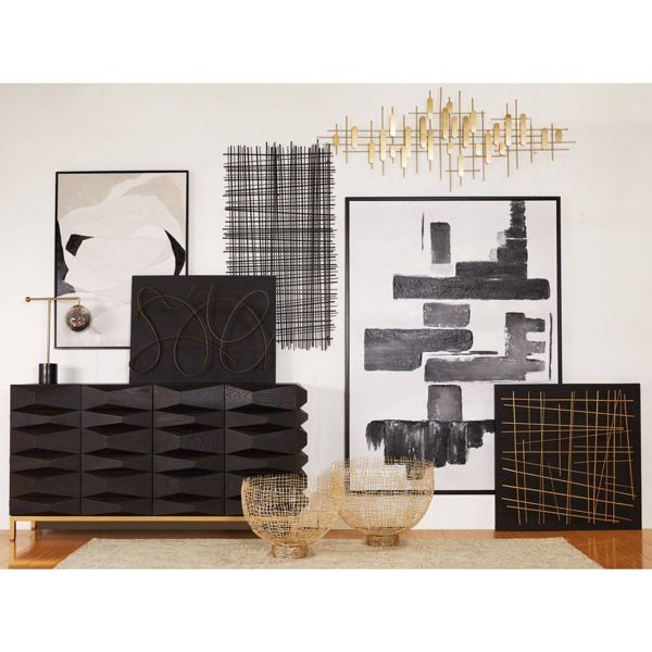 CosmoLiving Gold Metal Geometric Narrow Stripes Wall Decor Iron Modern Art