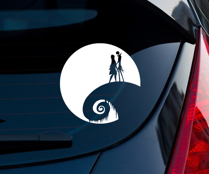 Jack Skellington and Sally NBC Indoor/Outdoor Matte White Vinyl Decal 3"x3"