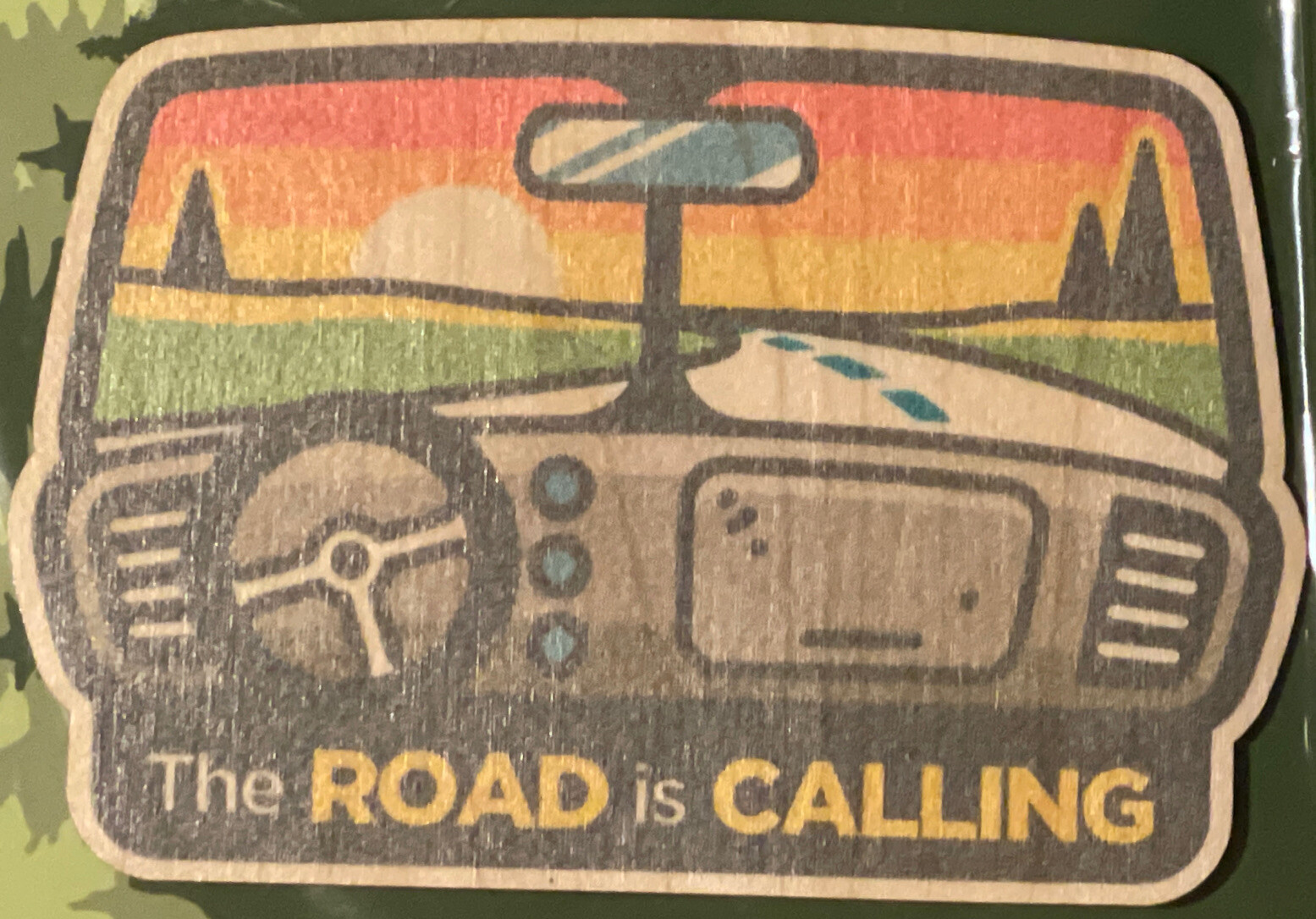 SUSTAINABLY SOURCED WOOD STICKER 2-PACK RETRO BUS THE ROAD IS CALL 3M DECAL USA