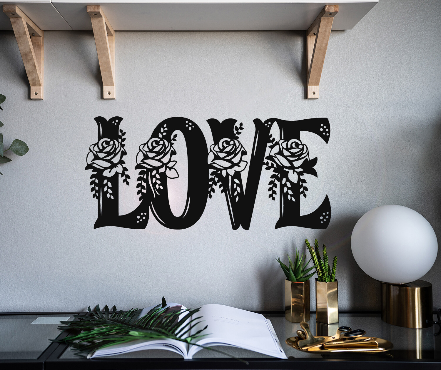 Vinyl Wall Decal Lettering Love Beauty Flowers Stickers 22.5 in x 10.5 in gz025