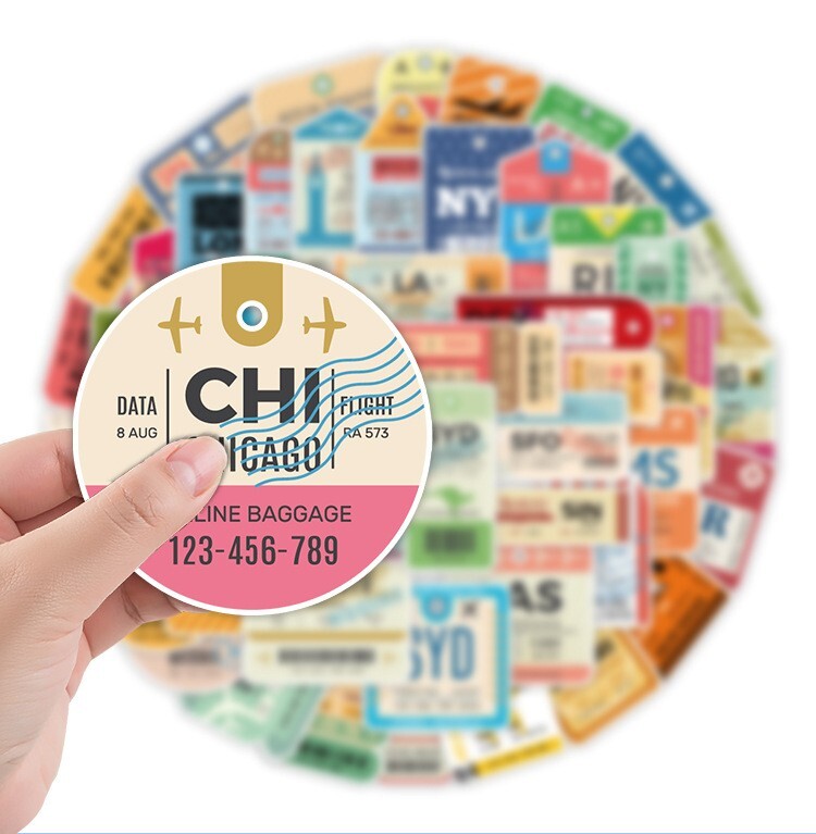 50 Pcs Stickers Boarding Pass Travel Trip Skateboard Luggage Phone Car Fridge