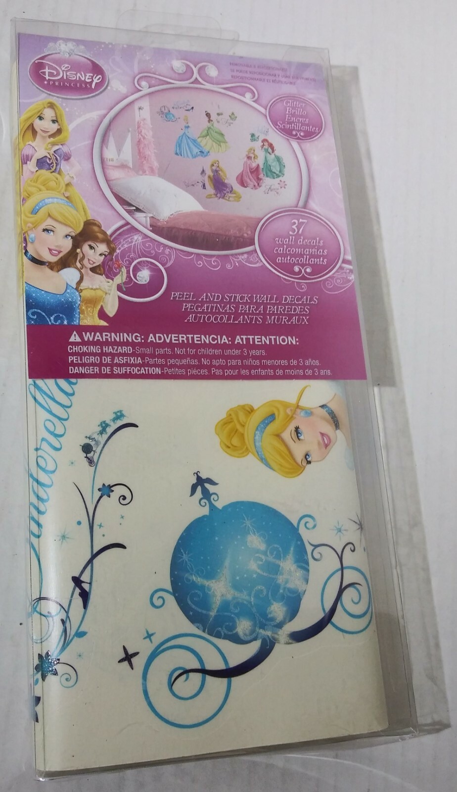 Disney Princess 37 Self Adhesive Peel & Stick Wall Decals ROYAL DEBUT Glitter