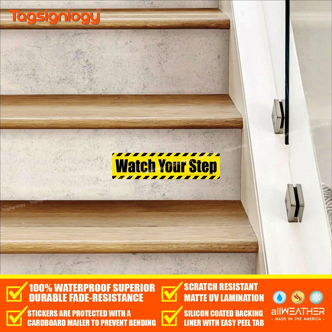 Watch Your Step Waterproof Caution Sign Safety Label Weatherproof Vinyl Sticker