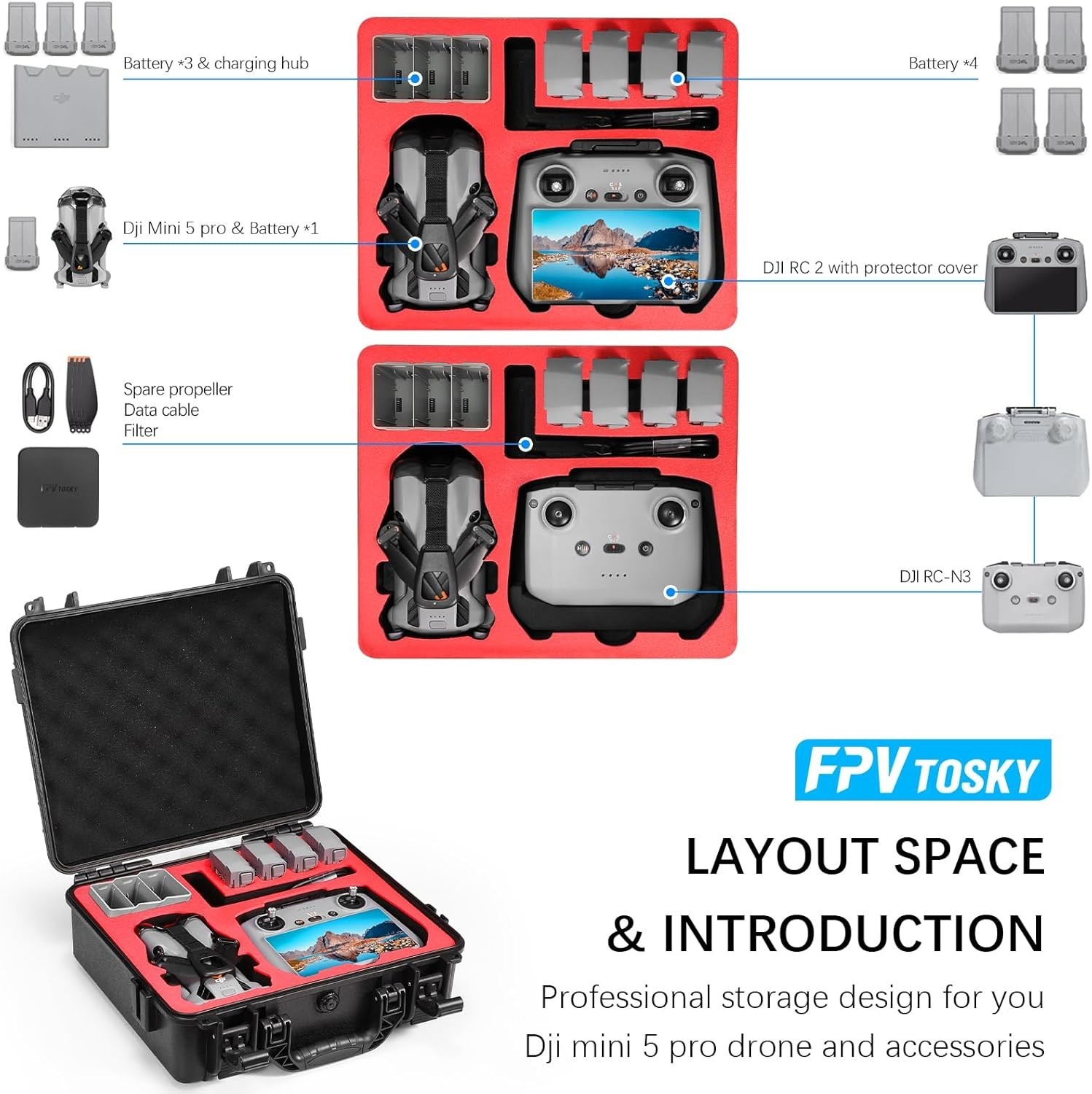Hard Case for DJI Mini 5 Pro RC2 Waterproof Carrying Case Drone Storage Bag