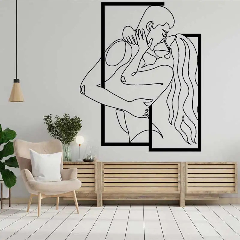 Minimalist Line Art Passionate Couple Kissing Wall Sticker Modern Fashion