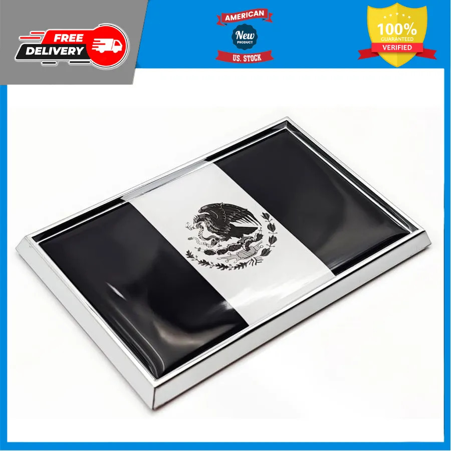 Mexico Flag Emblem Sticker Black Chrome Decal 3×2 Inch 2 Pack Car Truck Badge