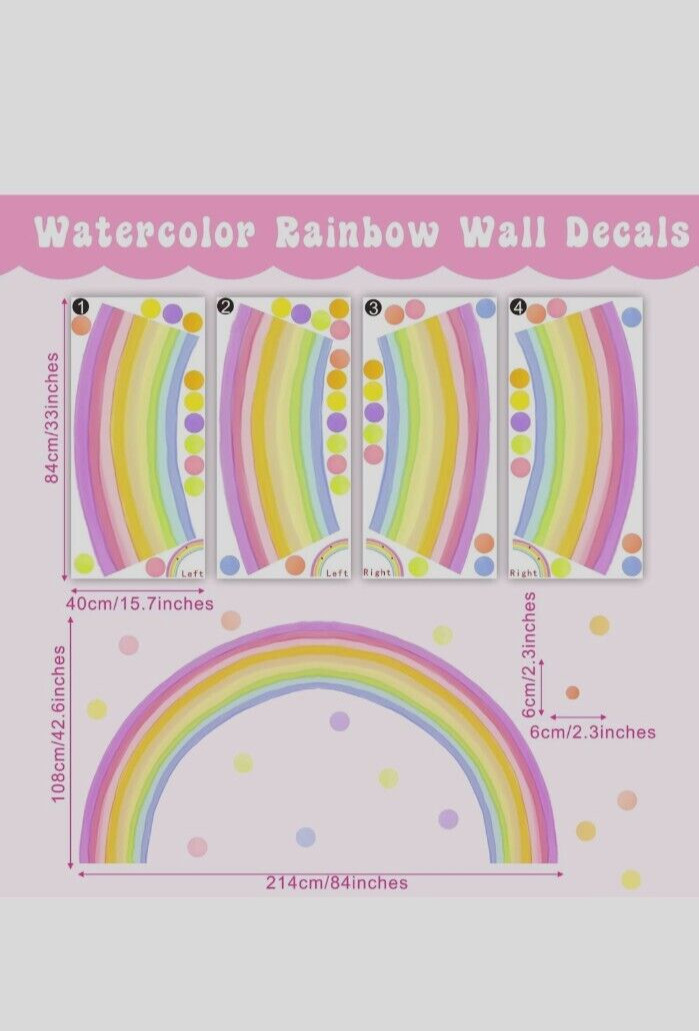 Extra Large Rainbow Wall Decal Colorful Rainbow Polka Dot Wall Decals 84×42 Inch