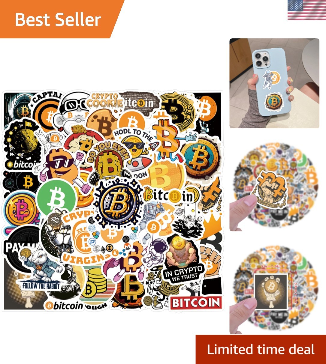 Decorate with Style – 60pcs Waterproof Bitcoin Crypto Stickers for All Ages