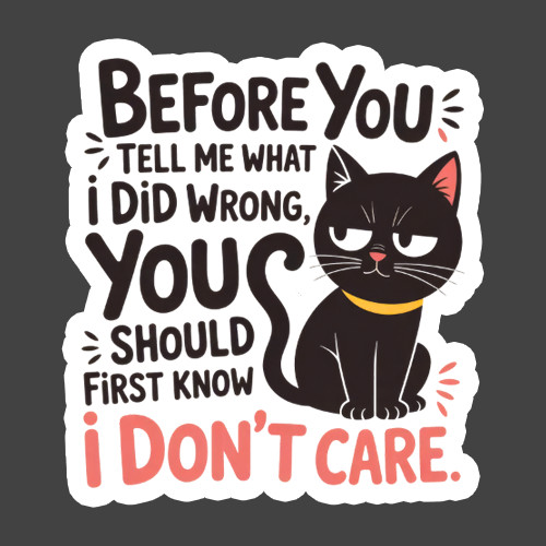 Cat Sticker Vinyl Decal I Dont Care Funny Attitude Sassy Kitty Quote