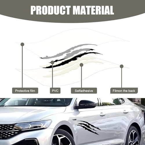2 PCS Car Claw Mark Decals, Frontlight Reflective Sticker Stripes Scratch Black
