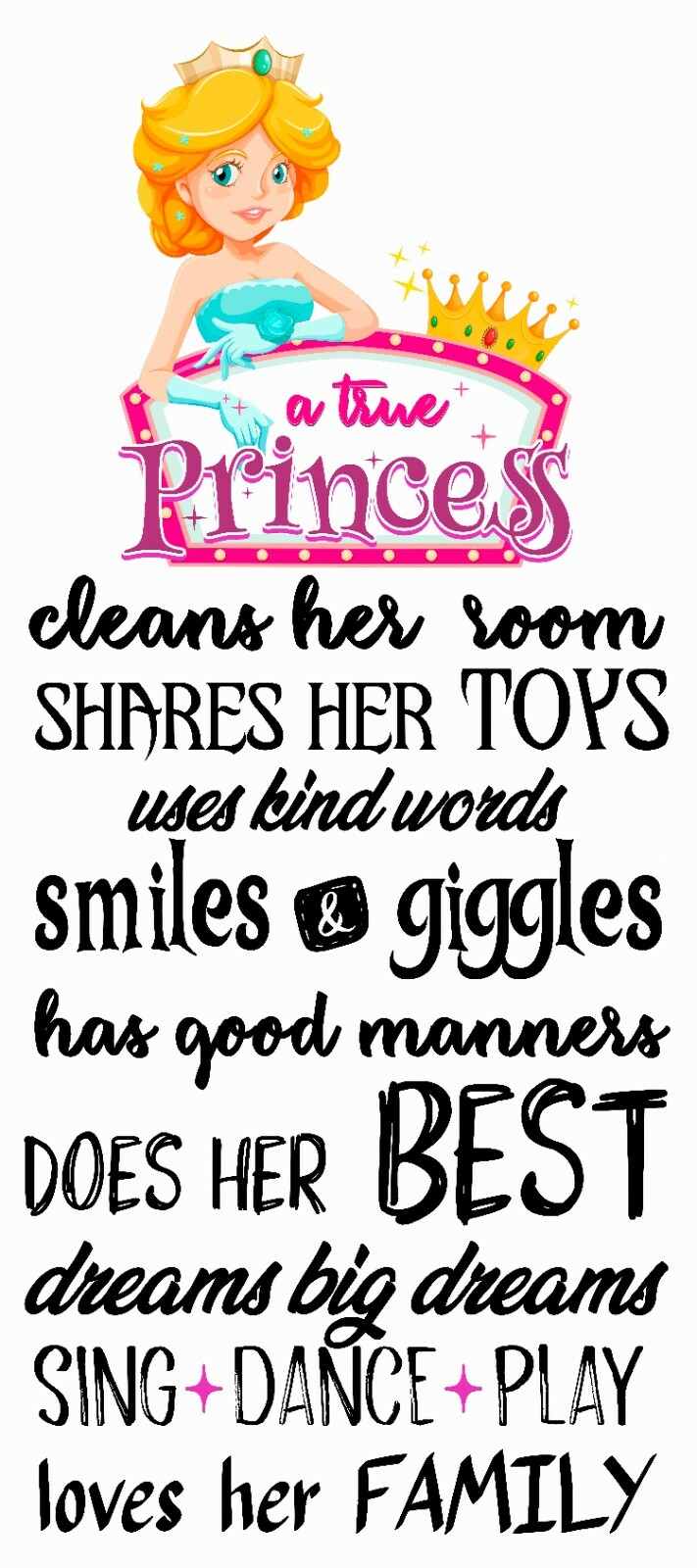 Build A True Princess Quotes Decor Adhesive Home Bedroom Vinyl Wall Decal 20×45