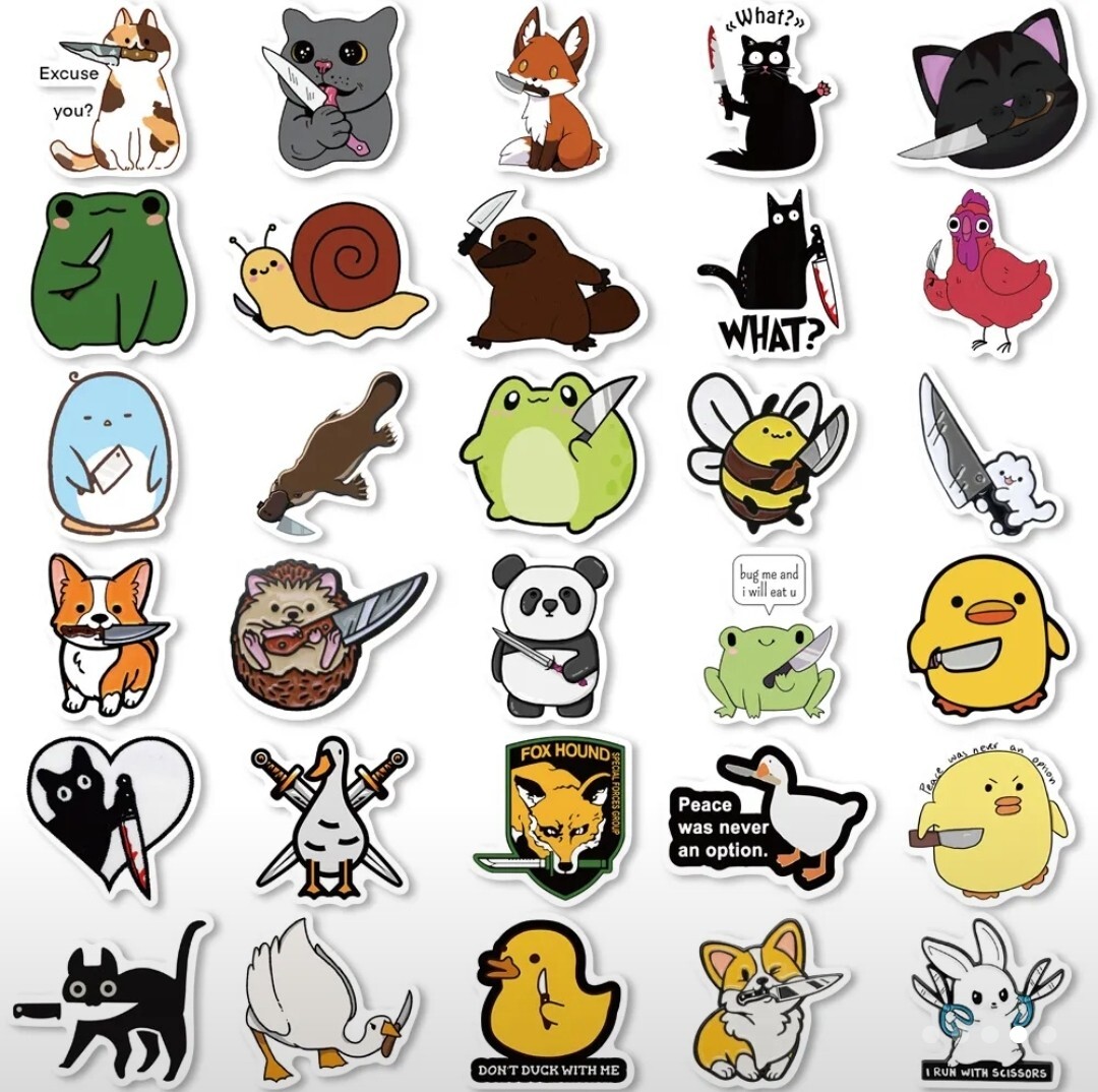 10 PCS Cute Funny Sarcastic Animals With Knives Stickers BRAND NEW