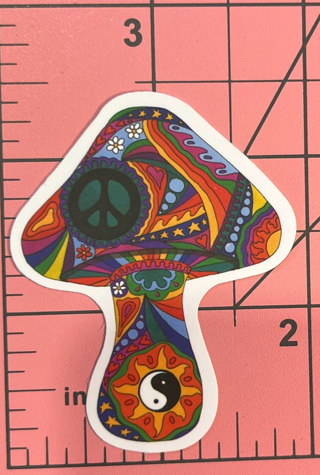 Psychedelic Mushroom Hippie Yin Ya- Vinyl Decal Sticker Bomb Peace Love ‘Shrooms