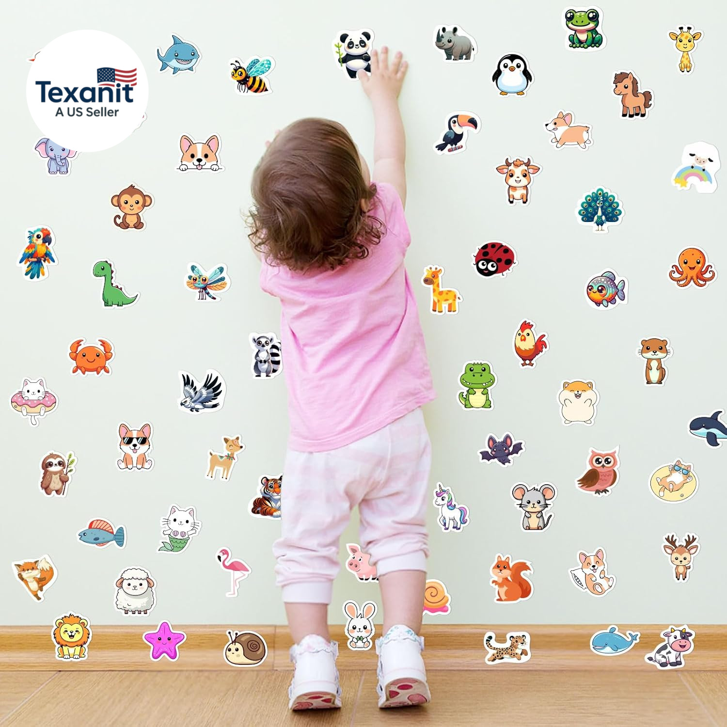 100 PCS Water Bottle Stickers for Kids,Waterproof Vinyl Animal Stickers for Kids