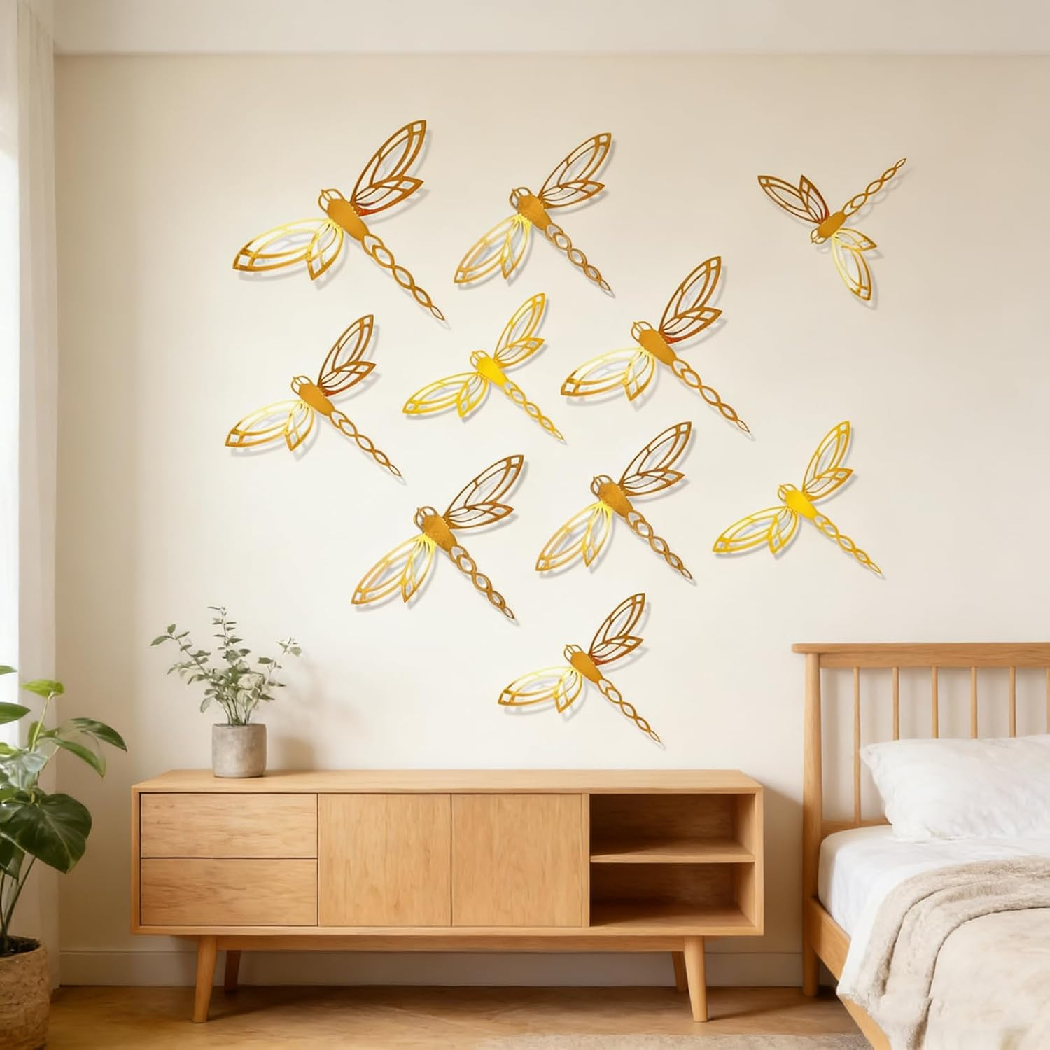 72 Pcs 3D Dragonfly Wall Decor Stickers, Removable Gold Dragonfly Decals 3 Sizes