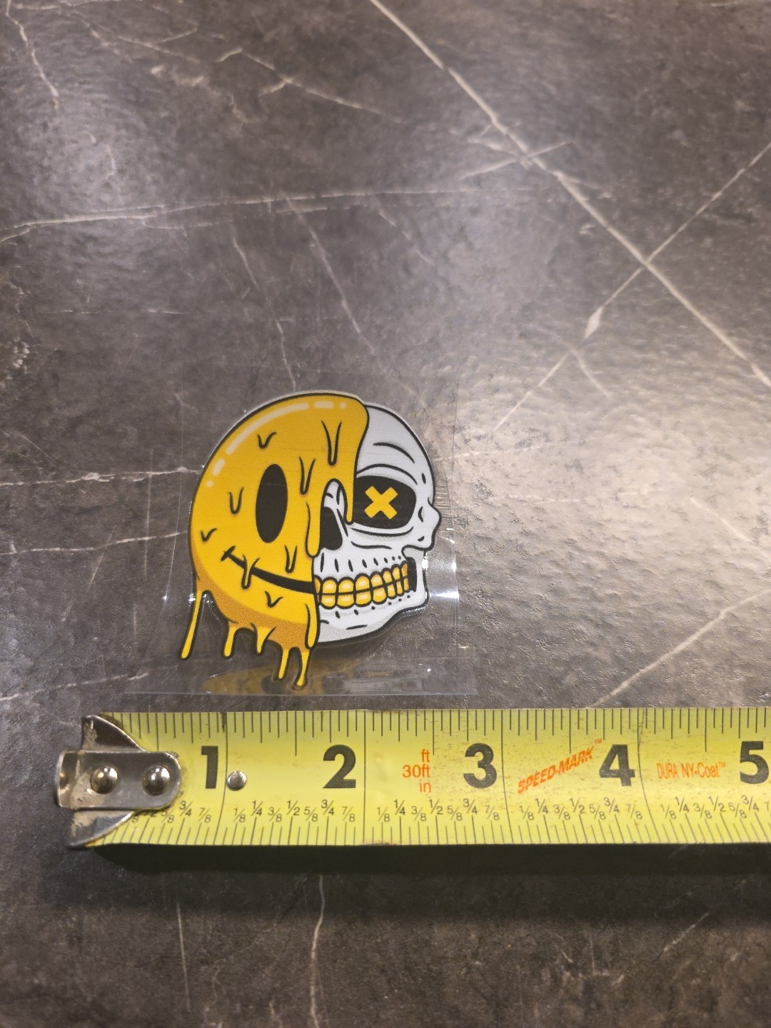 Melting Smiley Face Skull Split UVDTF Raised Decal Sticker Waterproof Gold Grill