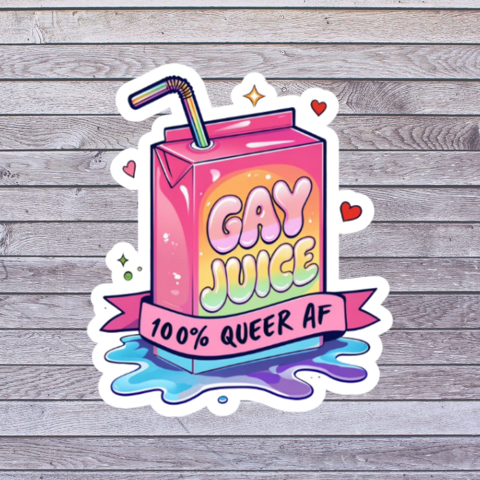 Gay Juice Sticker Vinyl Decal 100% Queer AF Pride LGBTQ Rainbow Funny