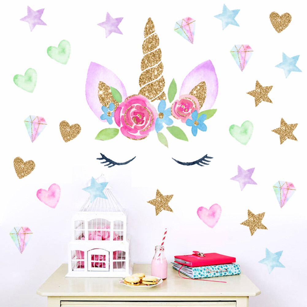 Magical Fairy Unicorn Wall Stickers Stars for Girls Kids Room Decor