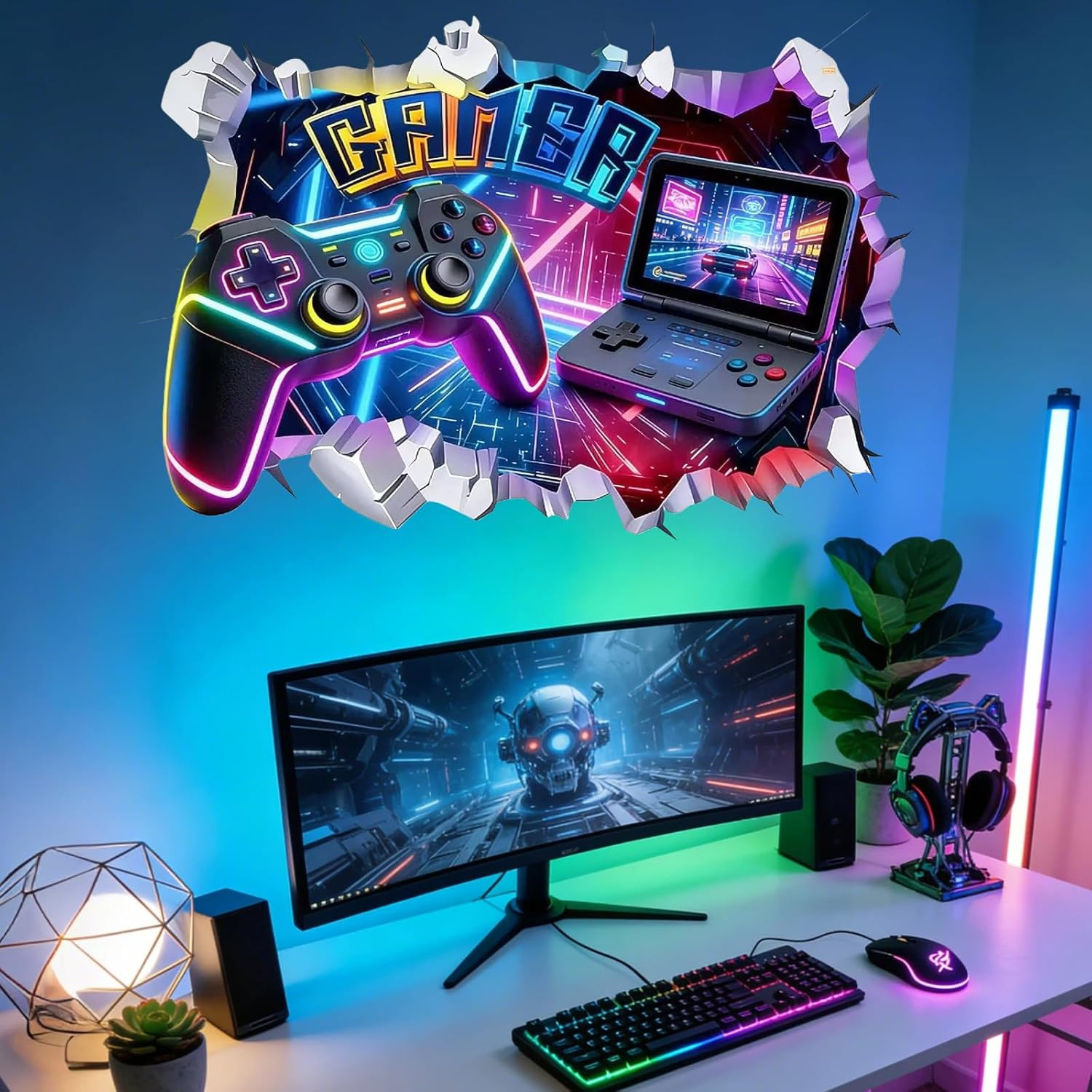 Game Wall Decal Large 3D Gamer Wall Stickers – Gamer Controller Gaming Wall Deca
