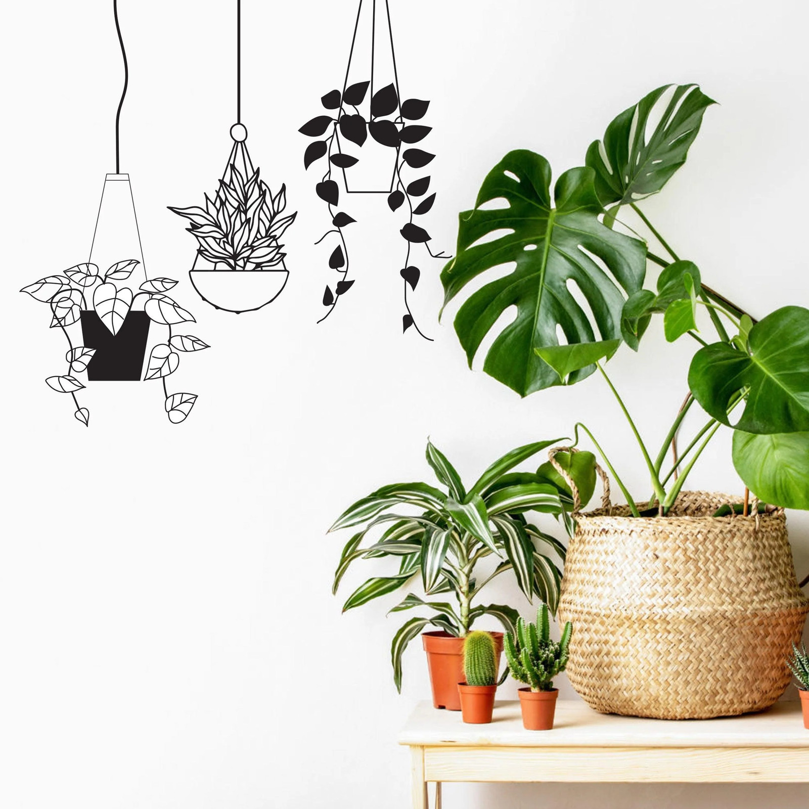 Botanical Oasis Wall Sticker – Tropical Hanging Plant Basket Decal