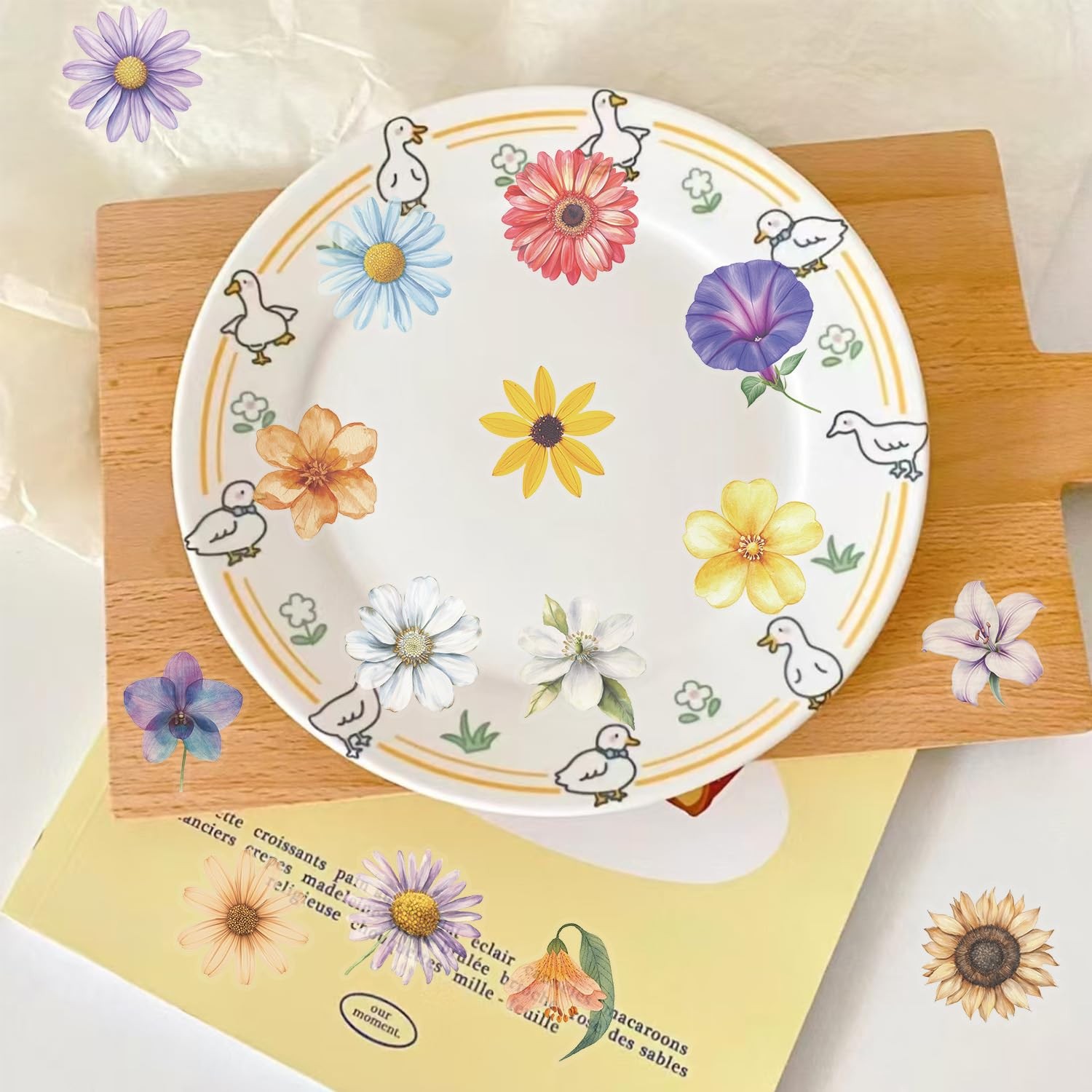 Colorful Flowers Aesthetic Transparent Stickers Pack 50PCS Natural