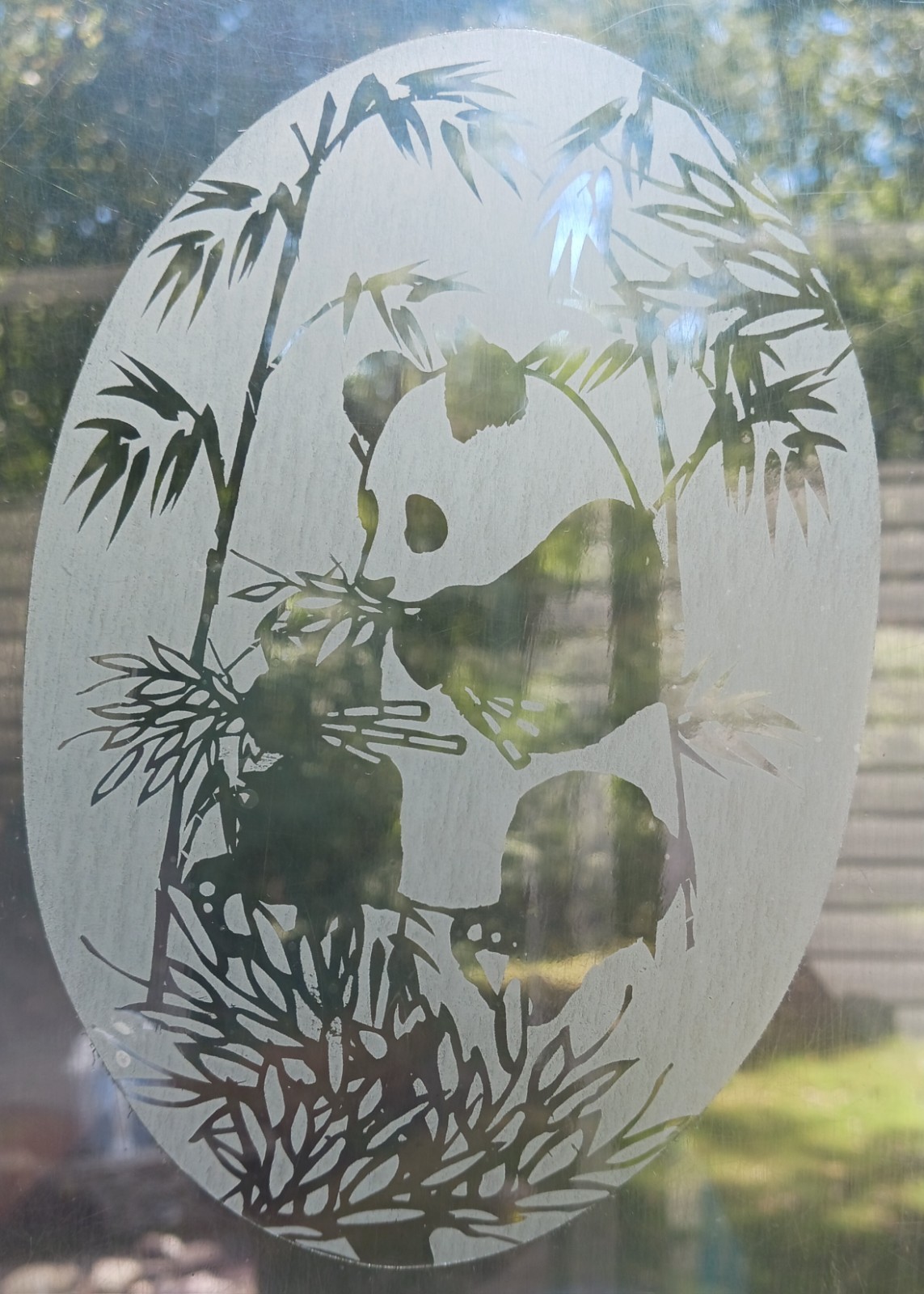 Panda Bear Decal 4"x6" OVAL Etched Glass Look Cling Removable & Reusable 48