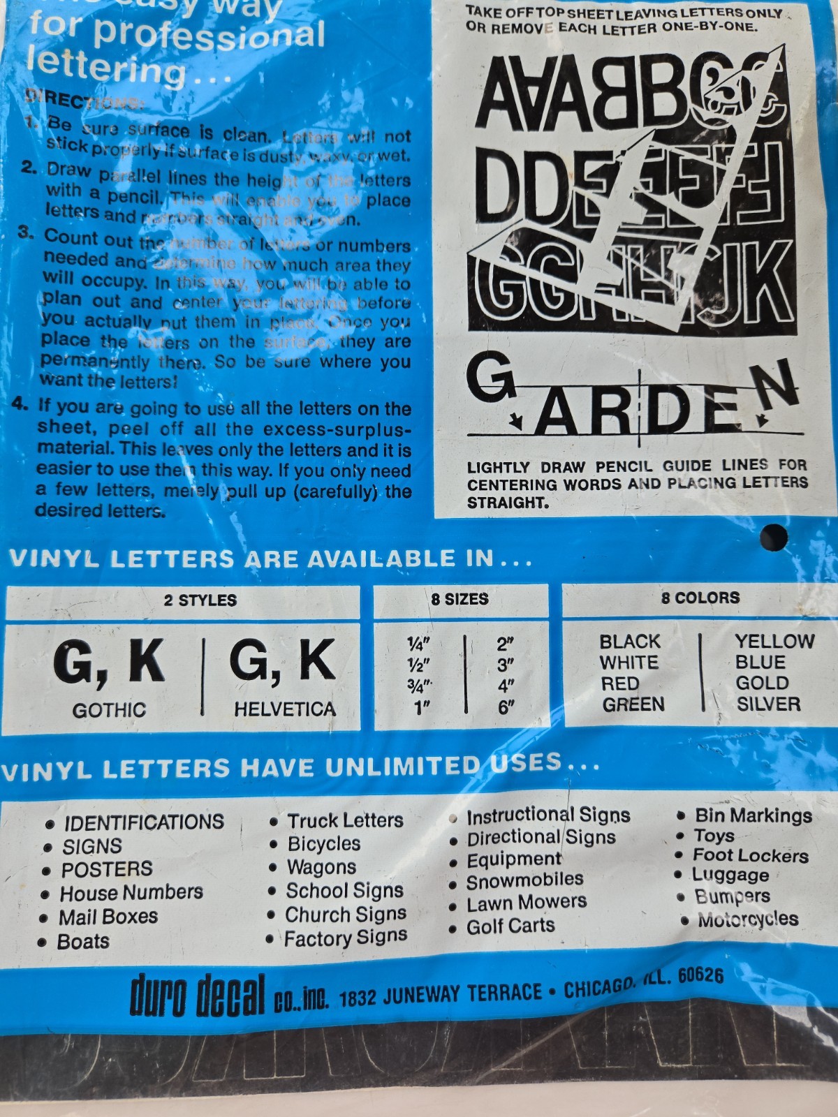 New NIP DURO DECAL CO Black Vinyl Letters Numbers Indoor Outdoor Gothic Set