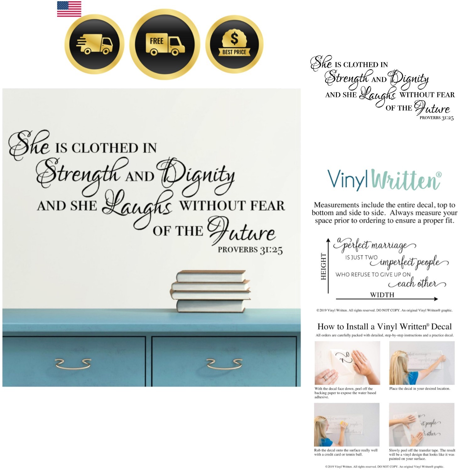 Christian Scripture Wall Decal Proverbs 31 25 Quote Religious Home Decor